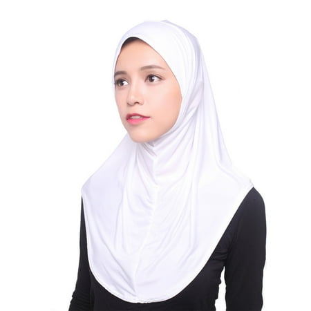 LEKODE Women hijab Long head wrap Full-coverage head scarf Modest fashion head scarf stretchy hijab Soft veil scarf Wrap shawl maxi long hijab Islamic daily hijab instant hijab White One Size