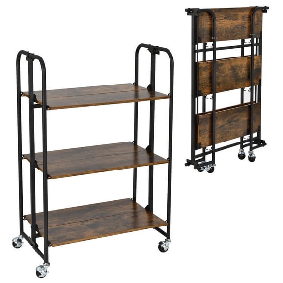 Spaco Foldable Rolling Cart with Storage Shelves for Kitchen-3-Tier, Kitchen Island, Kitchen Island with Storage for Kitchen,Dinning Room