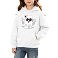 thumbnail image 3 of CBASIHI Girls Halloween Hooded Sweatshirts with Pockets Pullover Long Sleeve Soft Cute Ghost Print Fleece Warm Hoodies White 5 T, 3 of 7