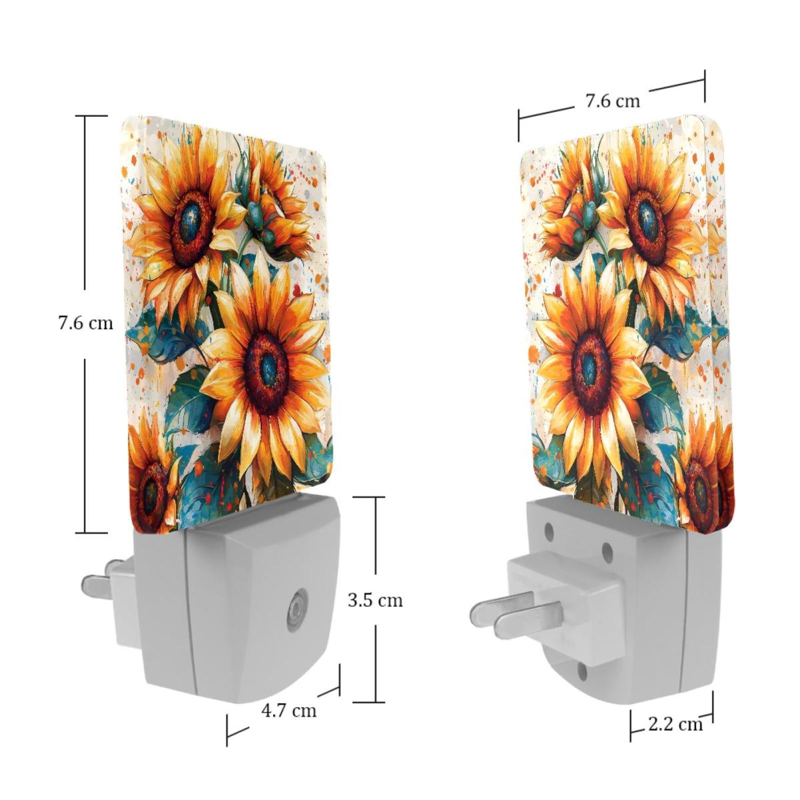PhooArto Splash Sunflowers Pattern Plug in LED Night Light Auto Sensor Dusk to Dawn Decorative Night for Bedroom, Bathroom, Kitchen, Hallway, Stairs, Baby's Room, Energy Saving