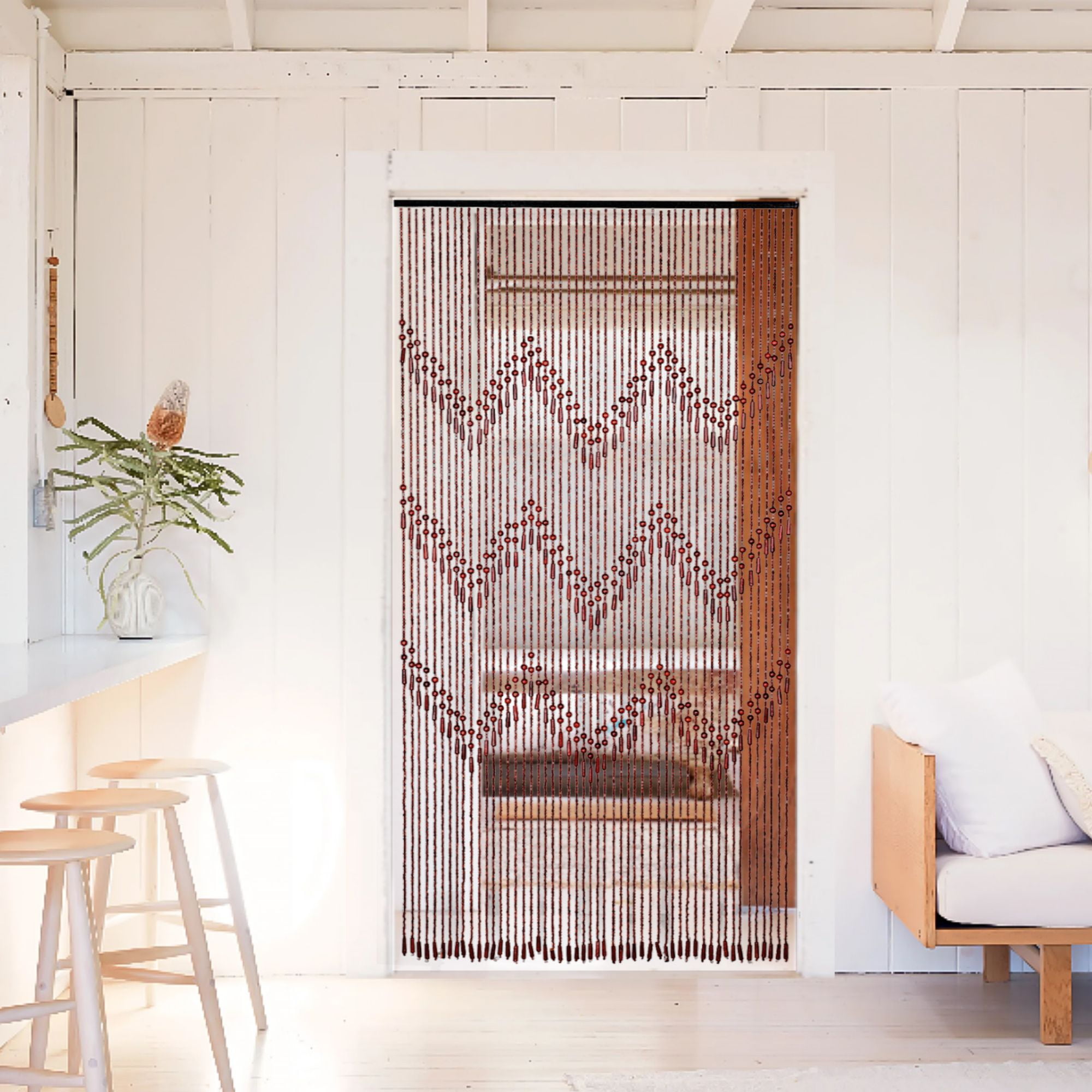 ANMINY Hanging Room Divider Hippie Curtain for Hallway Natural Bamboo Window Treatment Sheerness Curtains, 35.5" x 75"