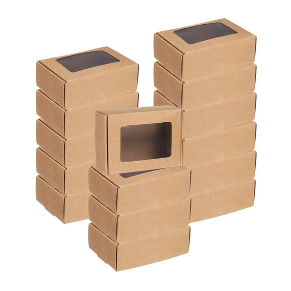 16Pcs Kraft Soap Boxes for Homemade Soap, 3.3" x 2.4" x 1.2" Mini Kraft Treat Boxes with Clear Window(Light Brown)