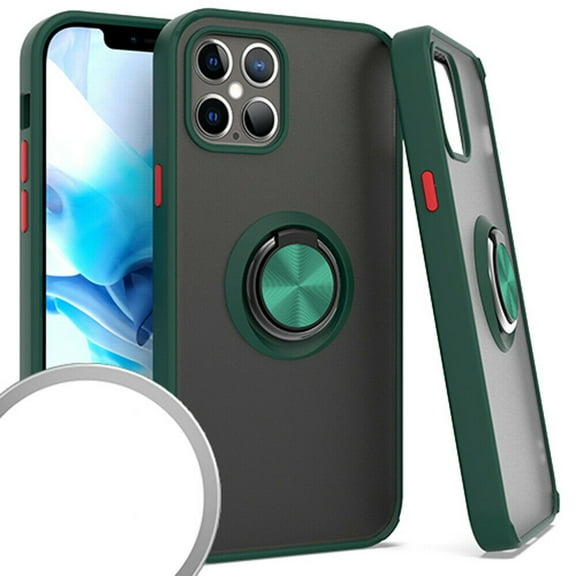 Kaleidio Case For iPhone 12 Pro Max (6.7") [Frost Hybrid] Lightweight Slim Fit [Magnetic Ring Stand] Skin Cover [Smoke/Green]