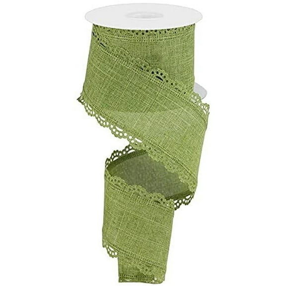 Scalloped Edge Wired Ribbon on Canvas Fern Green 10 Yards 2.5 Inch