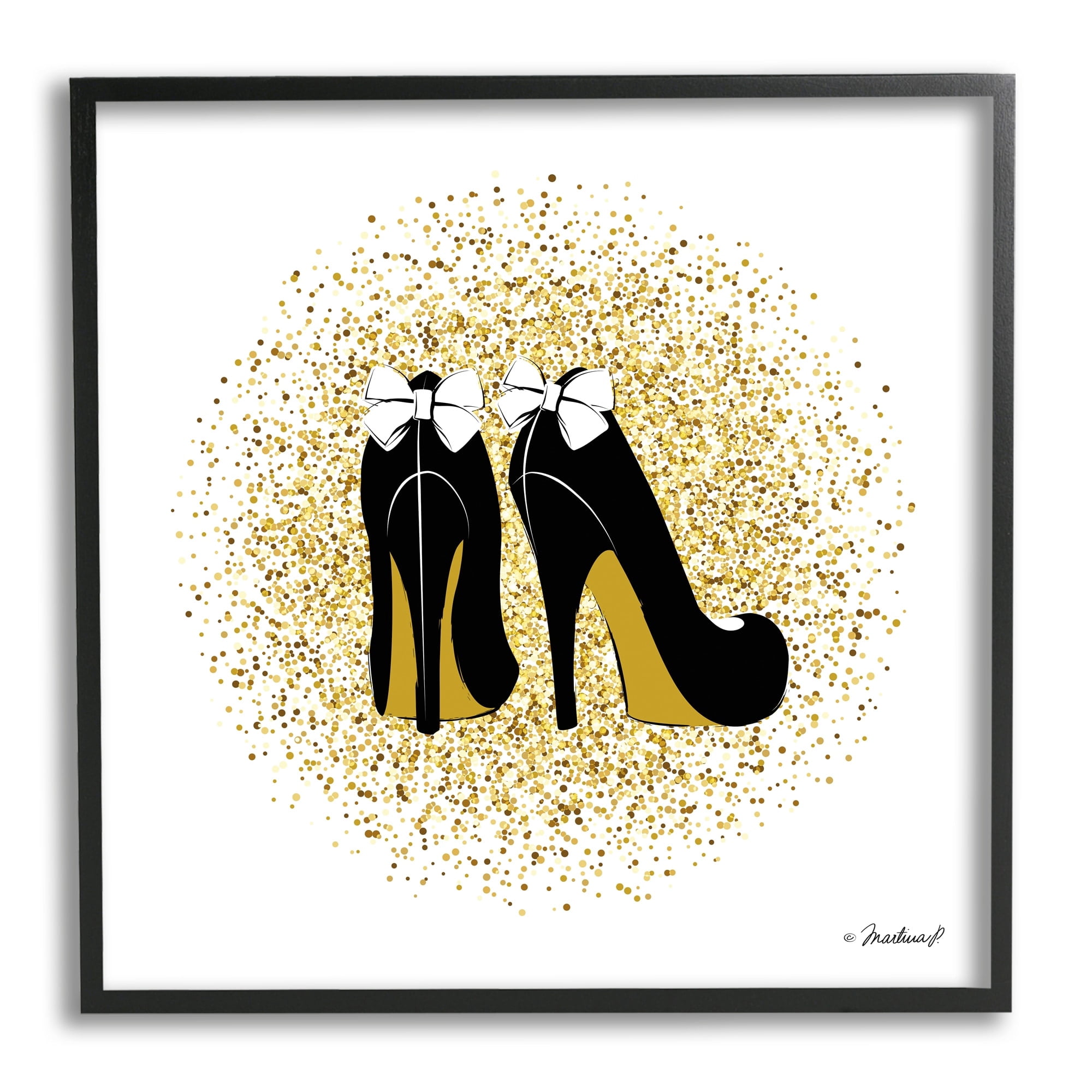 Stupell Industries Gold Glitz Fashion Bow High Heels Abstract Splatter, 24 x 24,Design by Martina Pavlova