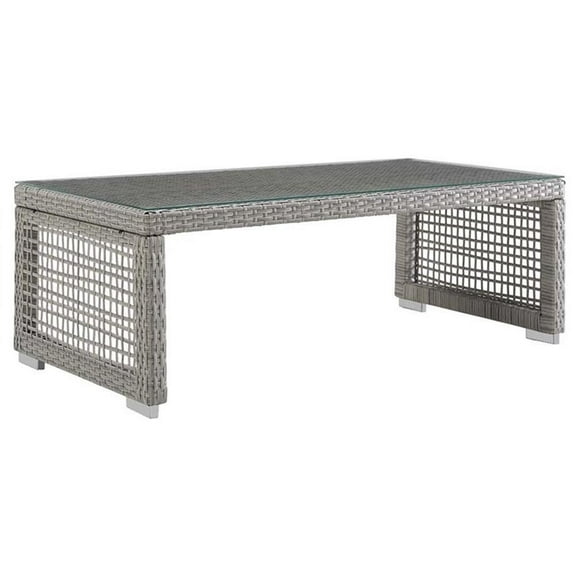 Afuera Living Glass Top Patio Coffee Table in Gray