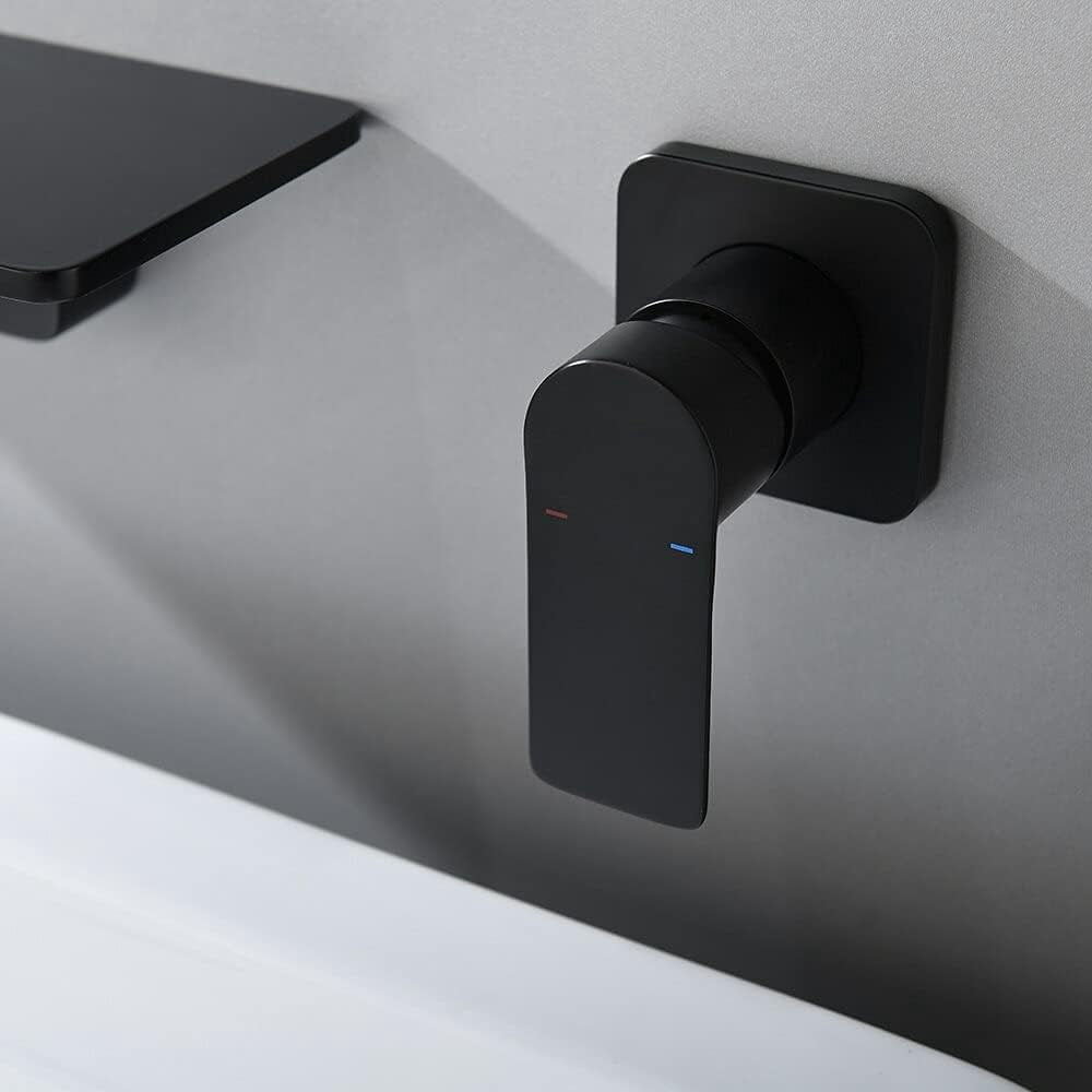 Bathroom Sink Faucet, Bathroom Bathtub Basin Faucet Bath Mixer Shower Set Waterfall Brass Matte Black Wall Mounted Hot and Cold Water Faucet