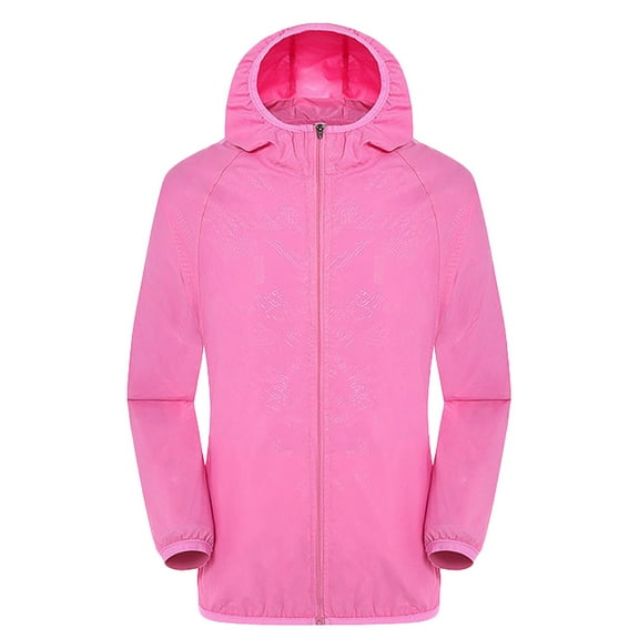 Krdevn Unisex Windproof Jacket Lightweight Water-Resistant Casual Hooded Top Outdoor Cycling Sun Protection,Color: Pink Size: 3XL