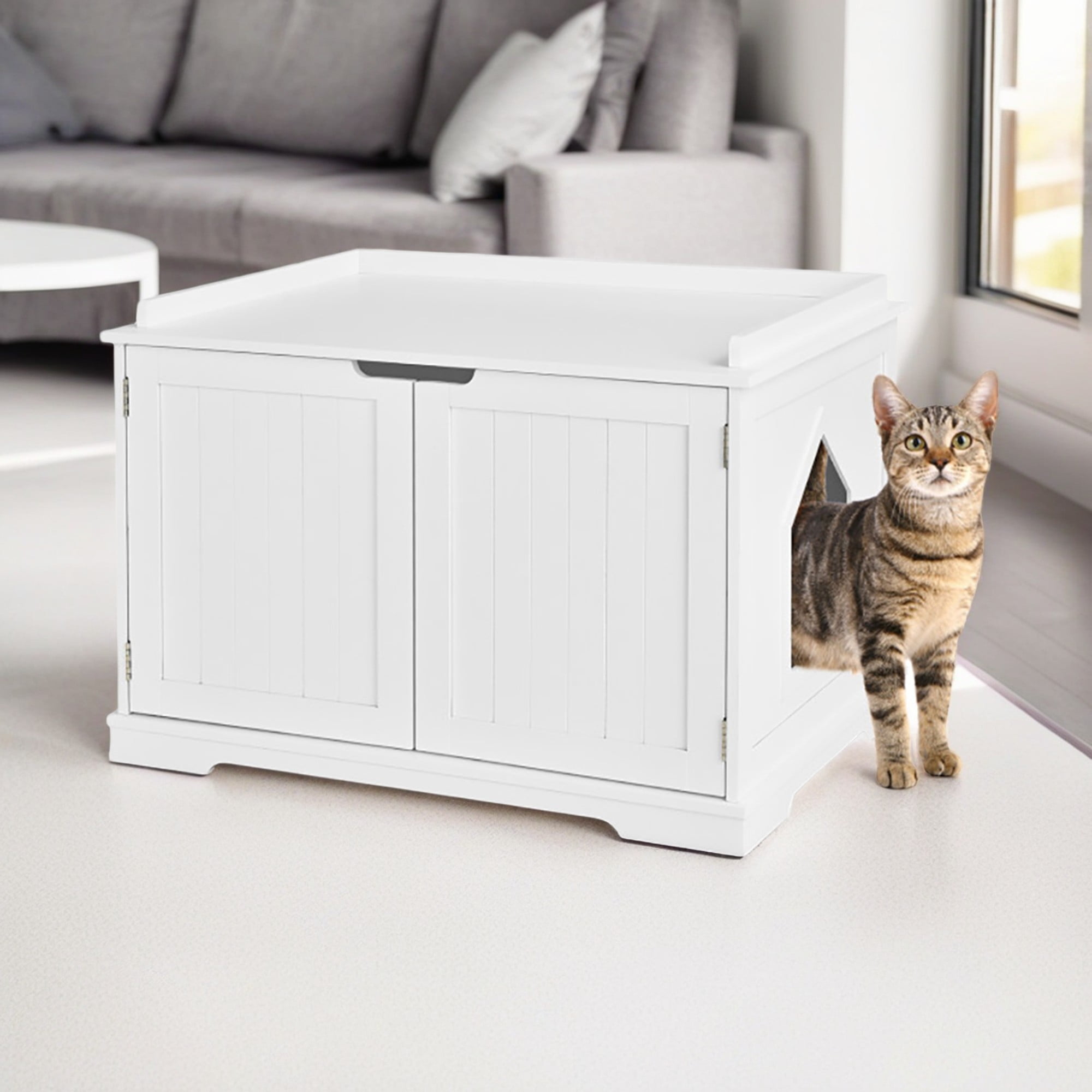 resenkos 29" Cat Litter Box Furniture, Cat Washroom, Hidden Litter Box Cover, Dog Proof Cat Litter Boxes Enclosure, Cat House, White