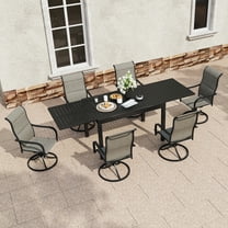 Boyel Living 7 Piece Outdoor Patio Dining Set, Outdoor Textilene Dining Chairs with Extendable Dining Table Metal Furniture Set for 8-Person, Black&Gray-Brown