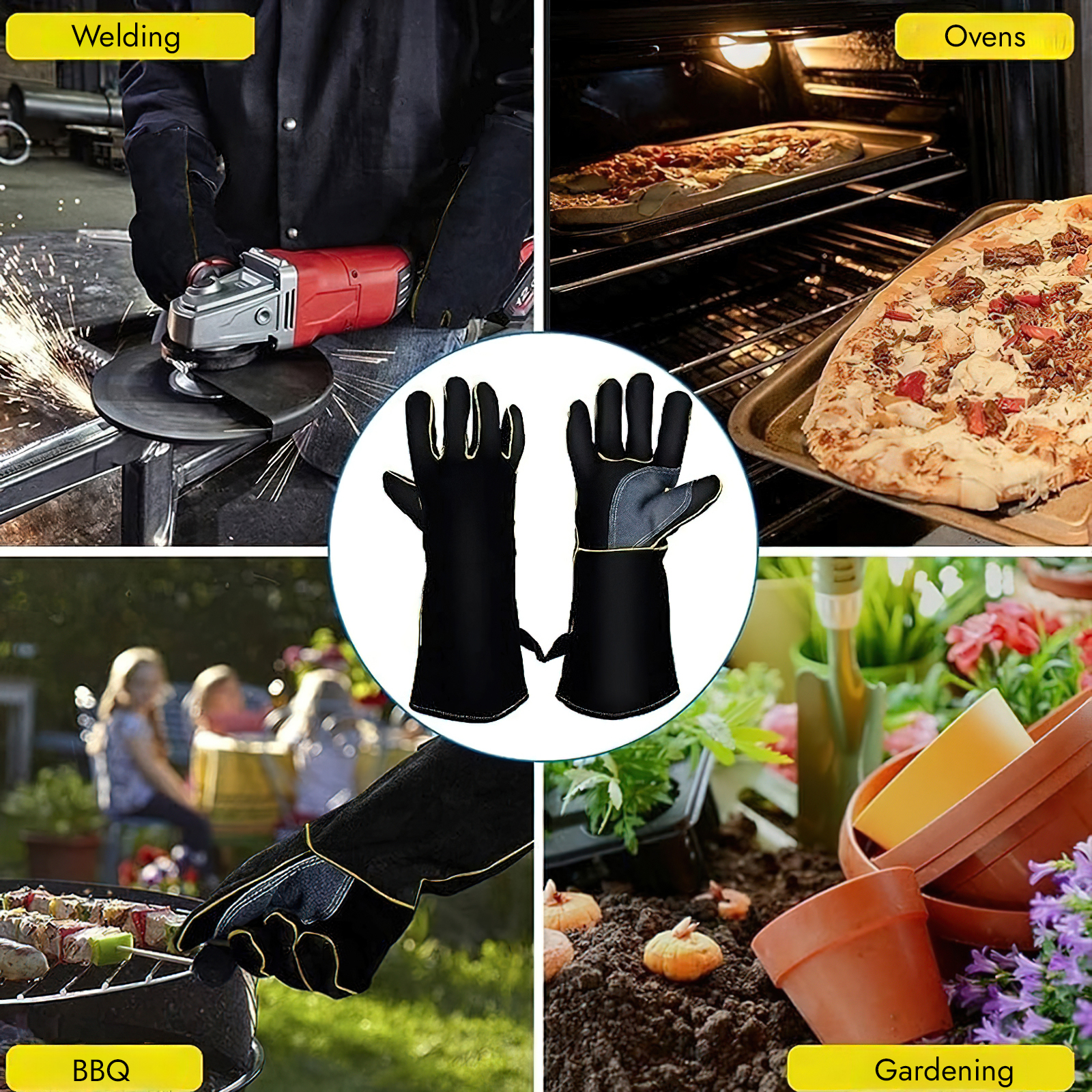 Bevtee 16-Inch Leather Welding Gloves, Black, Large photo 6