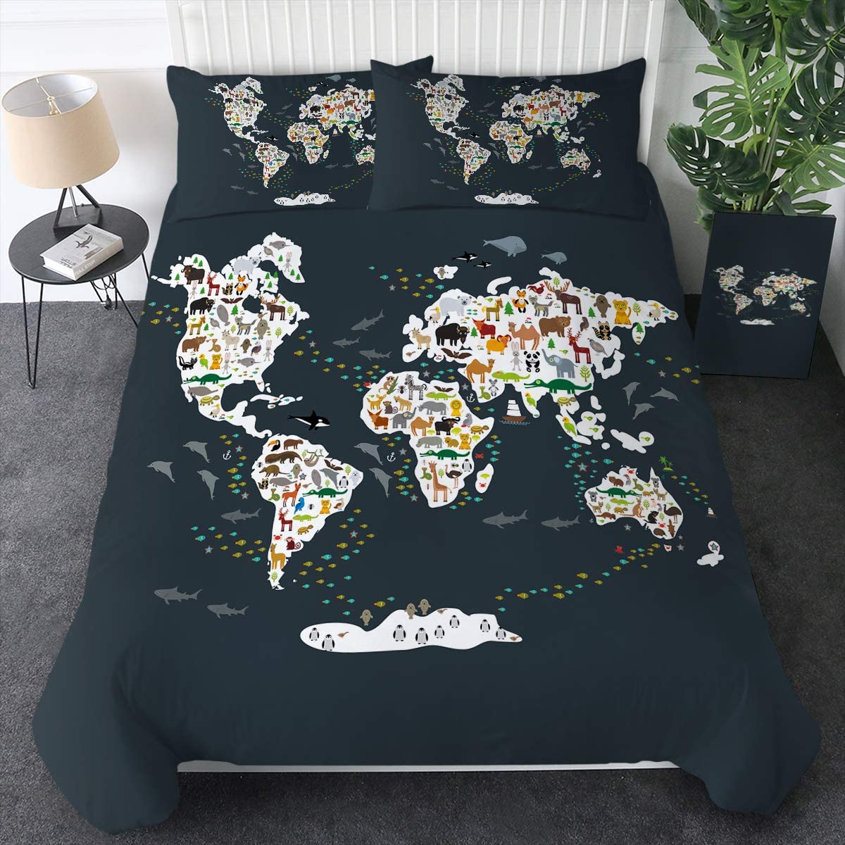 Kids' Bedding Duvet Cover Sets Animal Map of The World Pattern Duvet