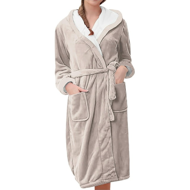 Jindong Robes en Peluche pour Femmes Robe en Polaire Longue Chaude Peignoir de Bain Veste de Détente Imprimée Robe de Confort Robes pour Femmes