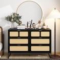 thumbnail image 3 of Rattan Dresser for Bedroom, Wooden Dresser Chest of Drawers, 6 Drawer Wide Dresser, 3 of 7
