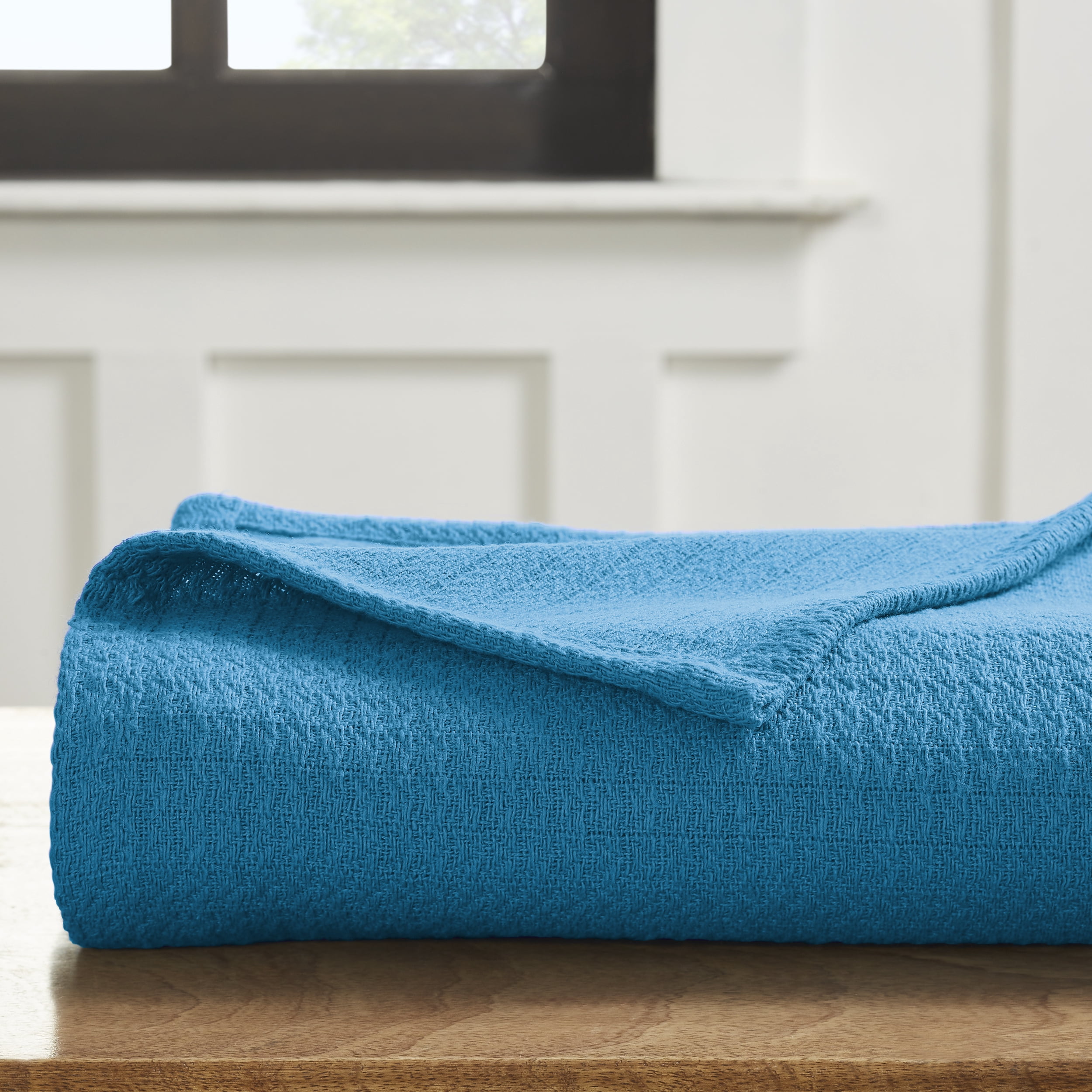 BNM Waffle Weave Honeycomb Knit Cotton Blanket, King, Azure