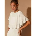thumbnail image 5 of White Womens Tiered Ruffle Hem Midi Dress With Flared Short Sleeves And Round Neck, Elegant For Evening Or Cocktail, 5 of 7
