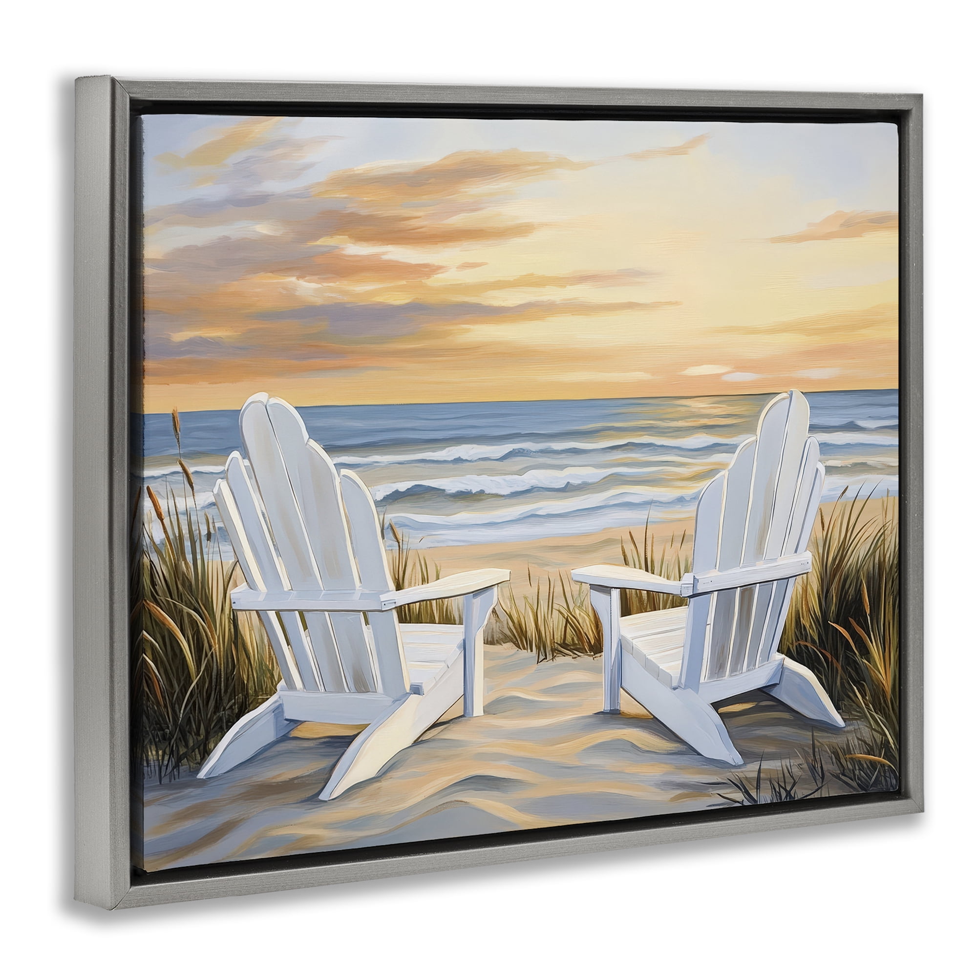 Stupell Industries Wave Watching Spot at Sunset Gray Framed Floater Canvas Wall Art, design by Petal Prints Design