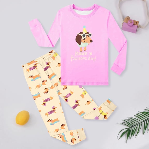 BOOMNY Girls 2 Peice Pajamas Sets Cartoon Graphic Short Sleeve Buttons Sleepwear Tops Shorts Pjs Set for Kids Cozy Loungewear Homewear