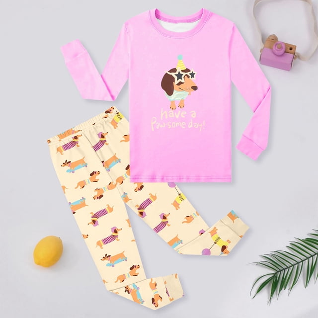 Ensemble de Pyjamas Petit Garçon Dessin Animé Col Rond Doux Confort Printemps Automne Vêtements Preppy Pyjamas pour Filles 8-10 Ans