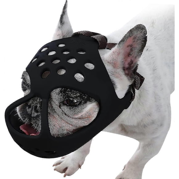 (Black-S)Short Snout Dog Muzzle,soft Silicone Adjustable Breathable Bulldog Muzzle For French Bulldog Shih Tzu And Pug For Biting Chewing Trainingq