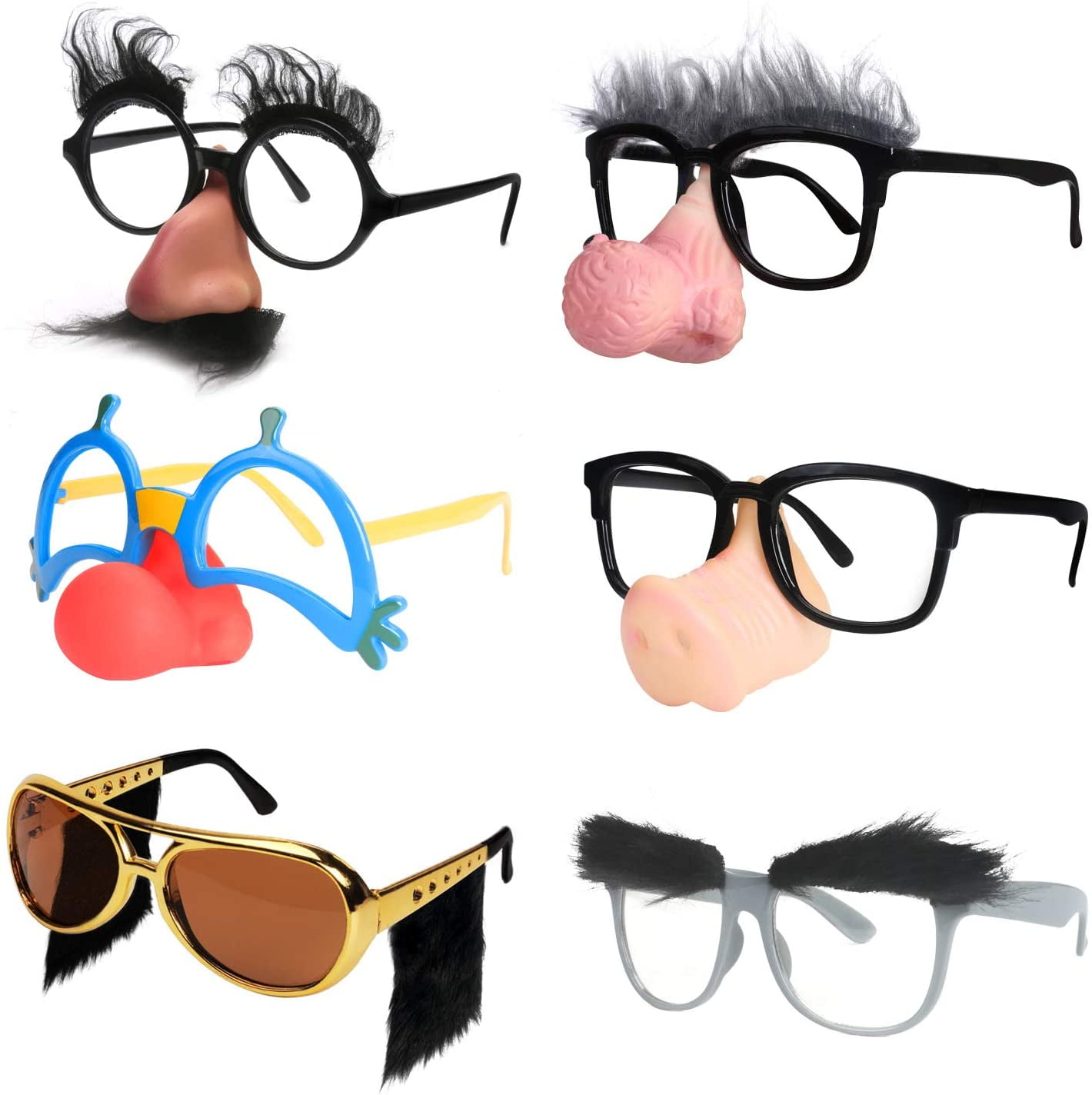 KSCD Funny Disguise Glasses, Groucho Marx Mustache Glasses Kit, 6 Pairs