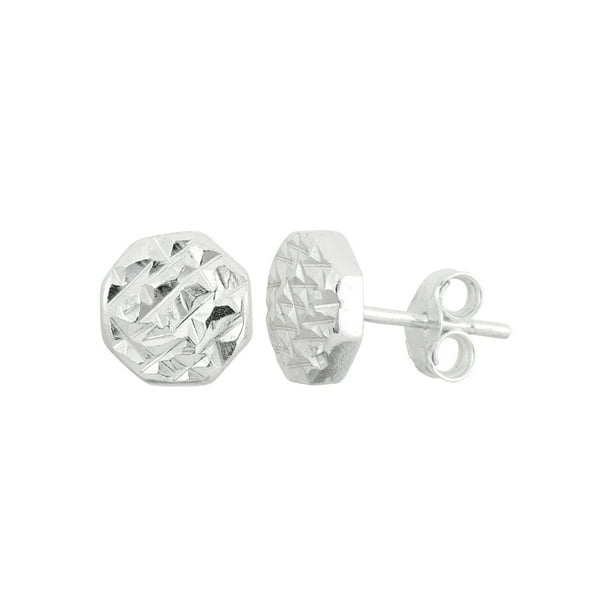 Sterling Silver Diamond-Cut Flat Round Stud Earrings