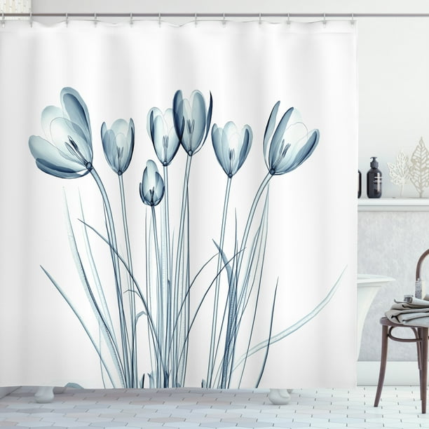 Xray Flower Decor Shower Curtain Set, XRay Transparent Image Of Tulips