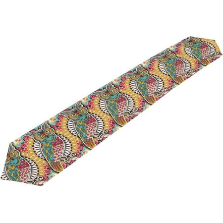

ColourLife Table Runner Ethnic Owl Design Washable Table Cloth Runner for Holiday Home Wedding Table Top Decoration 13x70 Inches