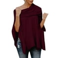thumbnail image 2 of Elainilye Fashion Womens Shirt Sexy Off Shoulder Top Versatile Large Size Lrregular Hem Knitwear Off Shoulder Shirt,Red, 2 of 7