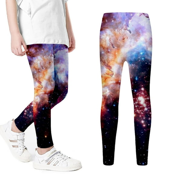 WERYOUNG Girls Boys Tights Pants Summer Galaxy Printed Stretch Elastic Waist Comfortable Space Themed Casual Leggings Baby Versatile Active Wear Pants,Dark Blue,18-24 Months