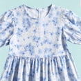 thumbnail image 4 of Amidoa Girls Summer Dresses Puff Sleeve Short Sleeve A-Line Dresses Casual Kids Print Cotton Sundress Blue Size 16, 4 of 6