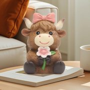 Dualoai Spring Highland Cow Statue Animal Sculpture for Bookshelf Living Room Garden Style B