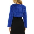 thumbnail image 3 of INSPIRE CHIC Women's Collarless Long Sleeve Open Front Faux Fur Shrug Cropped Coat L Royal Blue, 3 of 6