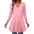 thumbnail image 2 of Ynynloco Long Sleeve for Womens Tops with 2 Pockets Fall Oversized Blouses Pullover Solid Color Dressy Casual T-Shirts Outfits, 2 of 9