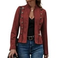 thumbnail image 3 of Women'S Faux Suede Jackets Fall Casual Long Sleeve Stand Collar Open Front Cropped Blazer Jacket Coat Red S, 3 of 7