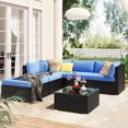 thumbnail image 2 of Patio Conversation Set, 6 Piece PE Wicker Furniture Chair Set with Glass Table, Ottoman & Cushions, All-Weather Outdoor Cushioned Sectional Sofa Chairs, Rattan Sofa Set for Patio Deck Backyard, B1318, 2 of 11