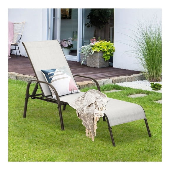 Adjustable Patio Chaise Lounge Chair - Folding Outdoor Recliner with Backrest & Armrests - Black/Brown/Gray/Navy