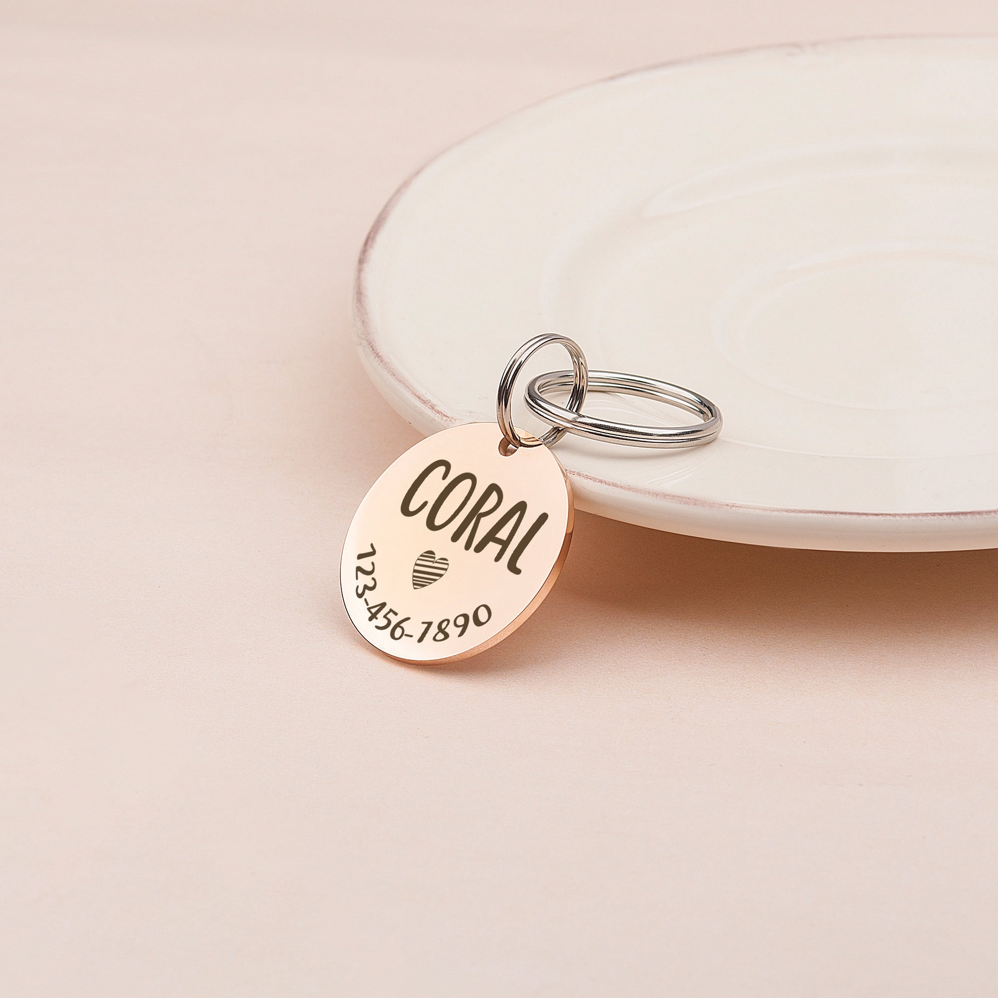 Anavia Stainless Steel Metal Round Name - Icon - Phone Number Birthday Holiday Christmas Engraved Dog ID Tag, Rose Gold
