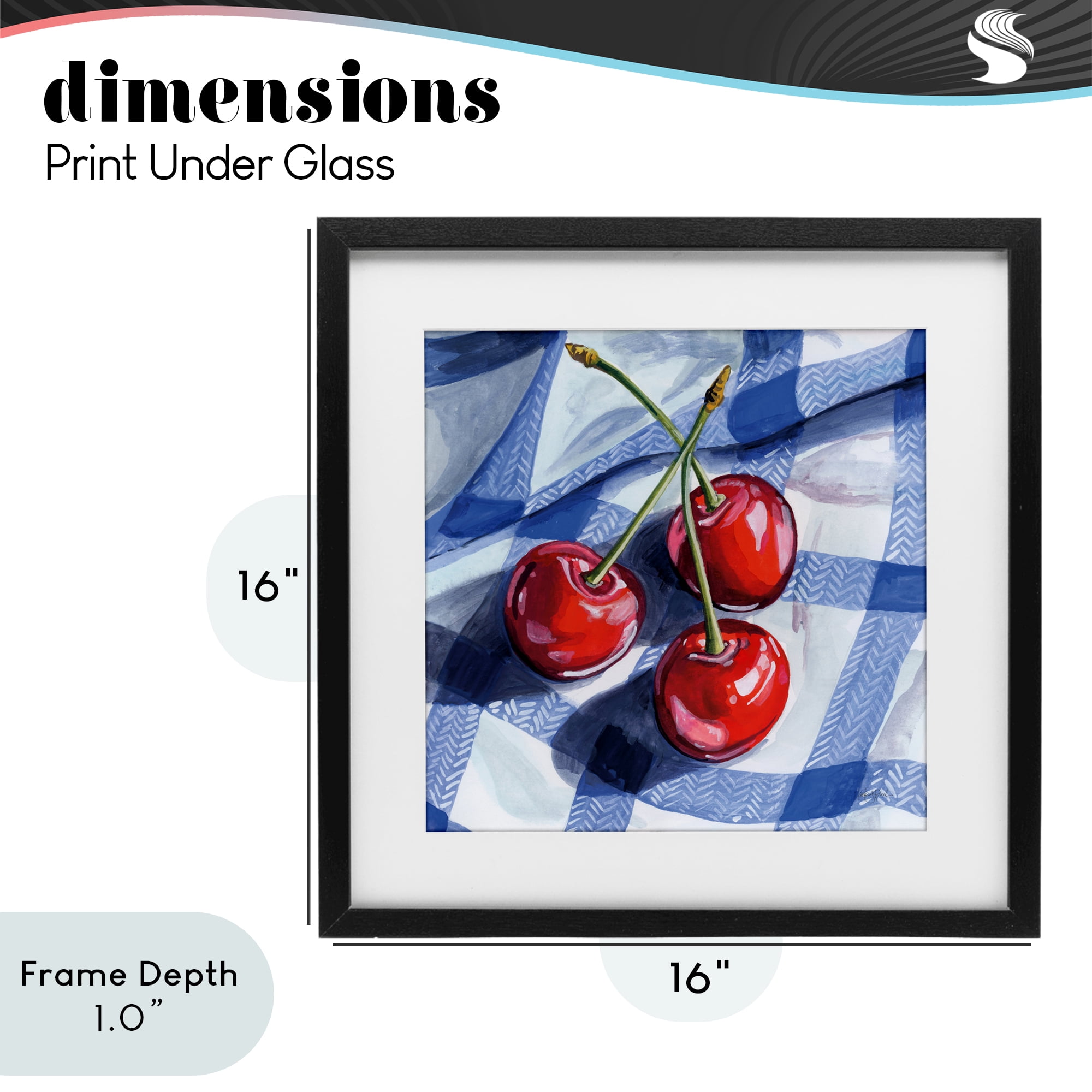 Stupell Industries Three Picnic Cherries on Gingham Black Framed Print Under Glass, design by Kate Jarvik Birch