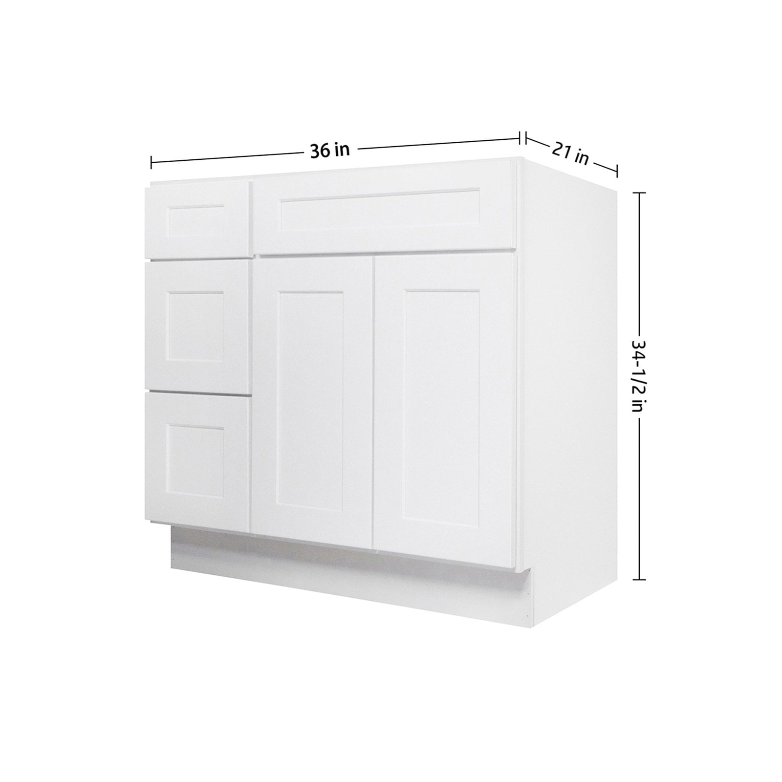Furinno Shaker Drawers Left Bath Vanity Cabinet without Top, Ready to Assemble, 21 D x 36 W x 34.5 H, White
