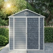 8x6 FT Outdoor Storage Shed, Asofer Resin Garden Shed with Floor, Heavy-Duty Plastic Shed, All-Weather Colorfast, Grey
