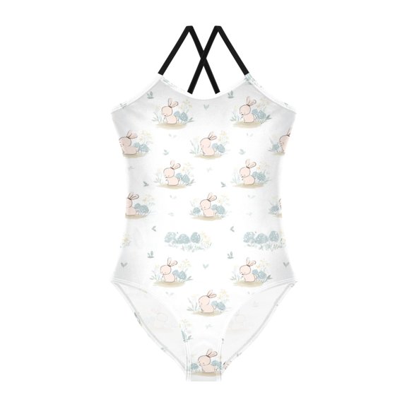 Girls' One-piece Swimsuit Cross Back Bathing Suit Beach Surfing Sizes 3T Sweet Rabbit