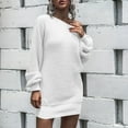 thumbnail image 6 of Women's 2026 Summer Dresses Solid Color Casual Off-shoulder Lantern Sleeve Knitted Sundresses — White∣S, 6 of 8
