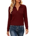 thumbnail image 6 of Fewfanhot Sweaters for Women Cable Knit Long Sleeve Polo V Neck Fall Outfits Collared Cropped Waist Length Pullover Sweater Top, 6 of 9