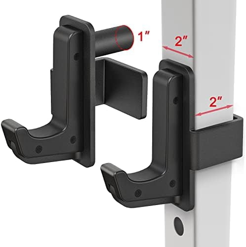 Voylla Solid Steel J Hooks for 2" x 2" or 3" x 3" Tube Power Cage with 1" 1/2" or 5/8" Hole Squat Rack Attachment, J-Hook Barbell Holder for Power Rack, Set of 2