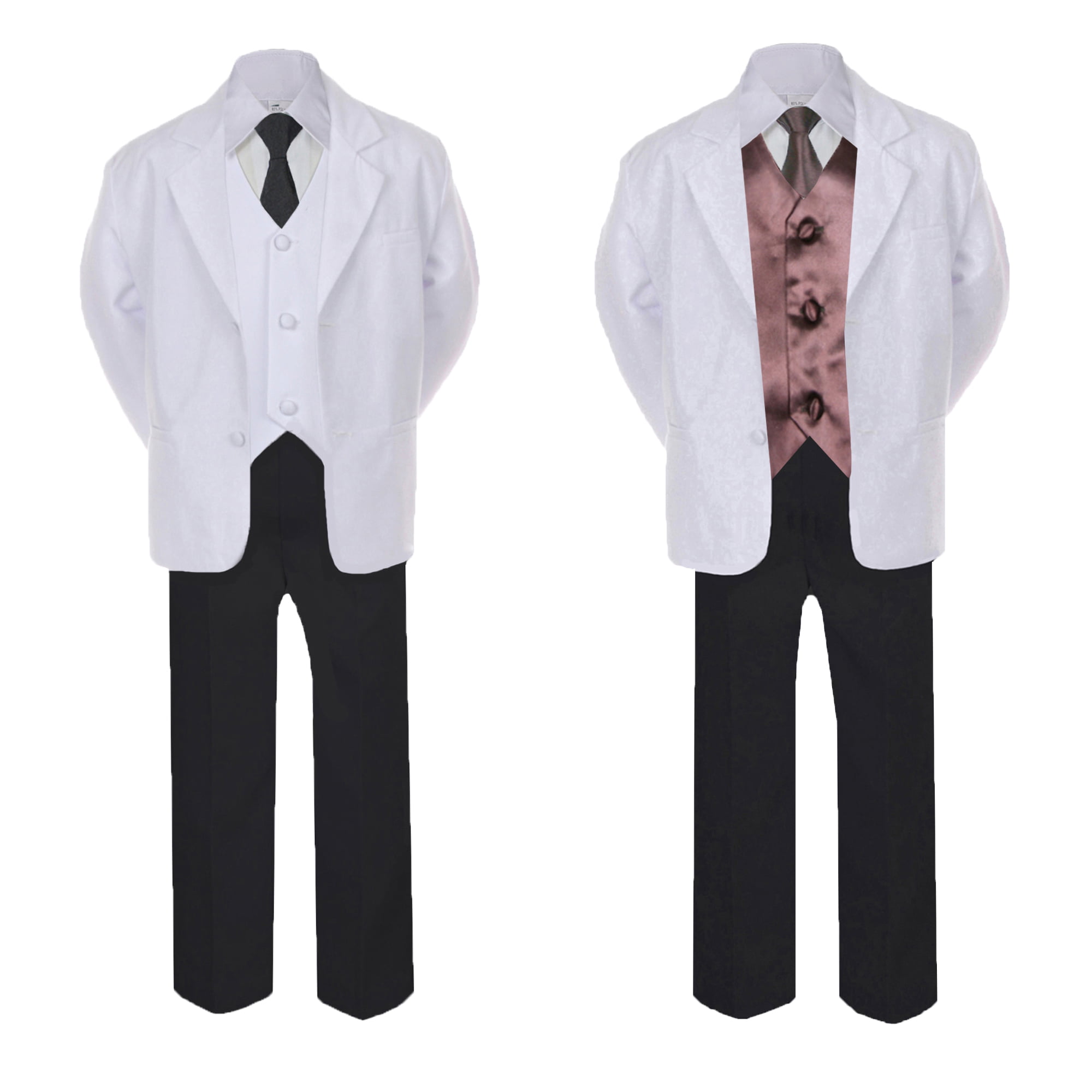 5-7pc Boy White Formal Shawl Lapel Suit Tuxedo Royal Blue Satin Bow Necktie Vest