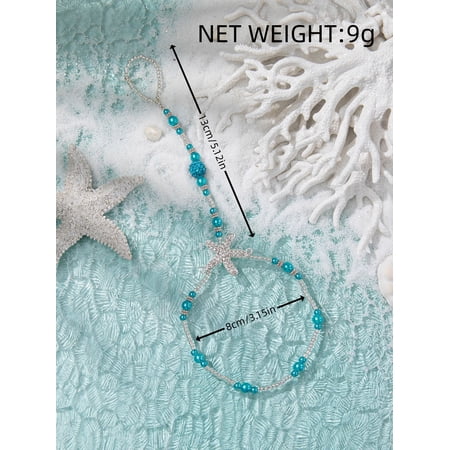 New Sparkling Starfish Blue Pearl Ankle Bracelet - Creative Vintage Bohemian Rhinestone Toe Chain