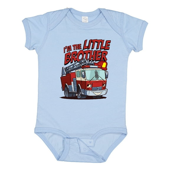 Inktastic Little Brother Fire Truck Boys Baby Bodysuit