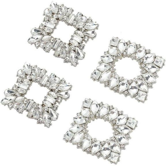 1 Box 4Pcs 2 Style Alloy Crystal Rhinestone Shoe Decorations Detachable Shoe Buckle Clips Platinum 52~52.5x57.5~58.5x6~7.5mm 2pcs/style