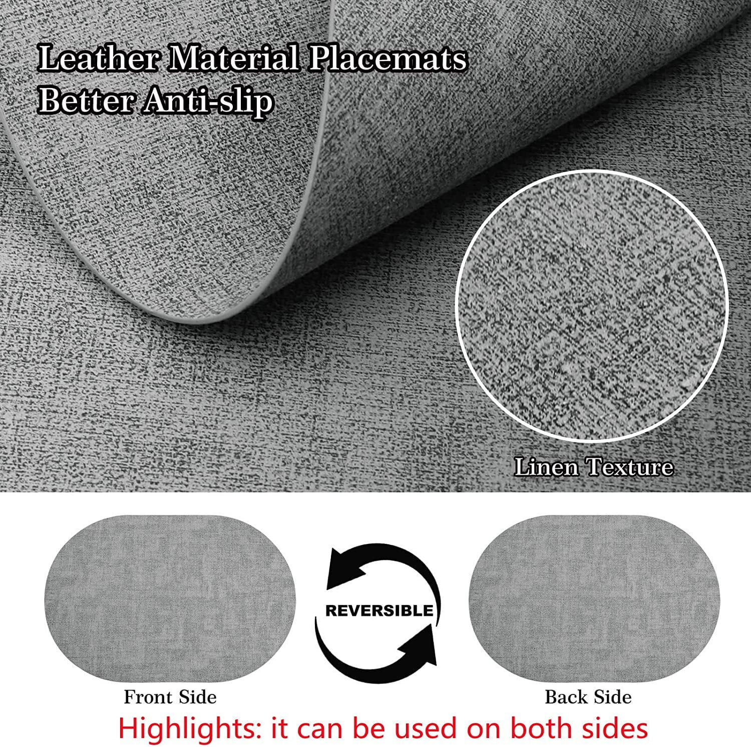 Placemats Set of 6 - Double-Sided Faux Leather Design Oval Placemats for  Dining Table Mats Heat Resistant Waterproof Wipeable Washable Non-Slip  Kitchen Table Placemats (Set of 6, Grey) 